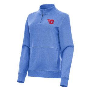 Women's Antigua Heather Royal Dayton Flyers Crush Quarter-Zip Fleece Sweatshirt