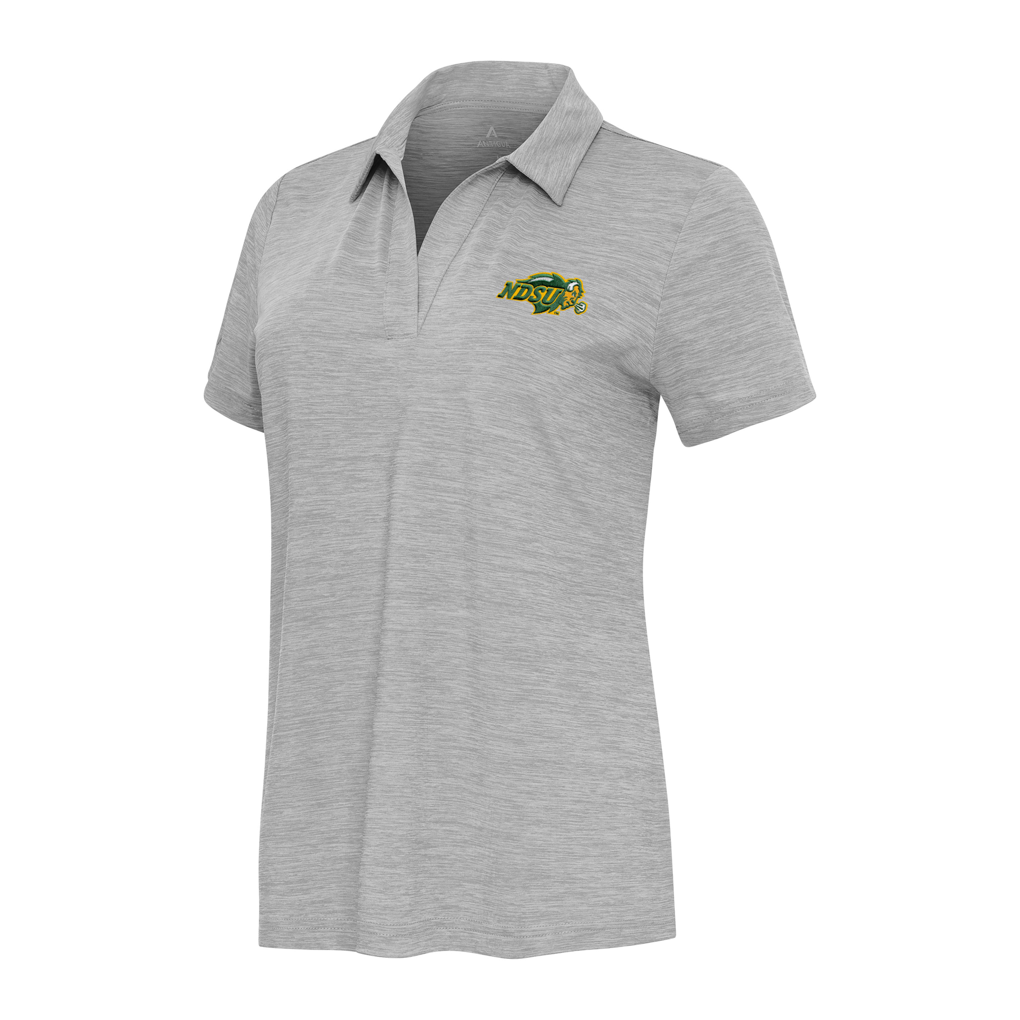 Women's Antigua Heather Gray NDSU Bison Layout V-Neck Polo