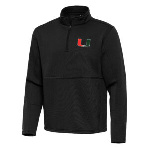 Men's Antigua Black Miami Hurricanes Twist Quarter-Zip Pullover Jacket