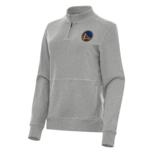 Women's Antigua Heather Gray Golden State Warriors Crush Quarter-Zip Fleece Sweatshirt