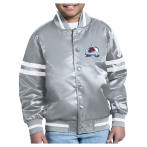 Youth Starter  Gray Colorado Avalanche Starter Printed Logo Satin Varsity Full-Snap Jacket