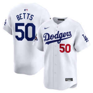 Men's Nike Mookie Betts White Los Angeles Dodgers 2024 World Series Champions Home Limited Player Jersey