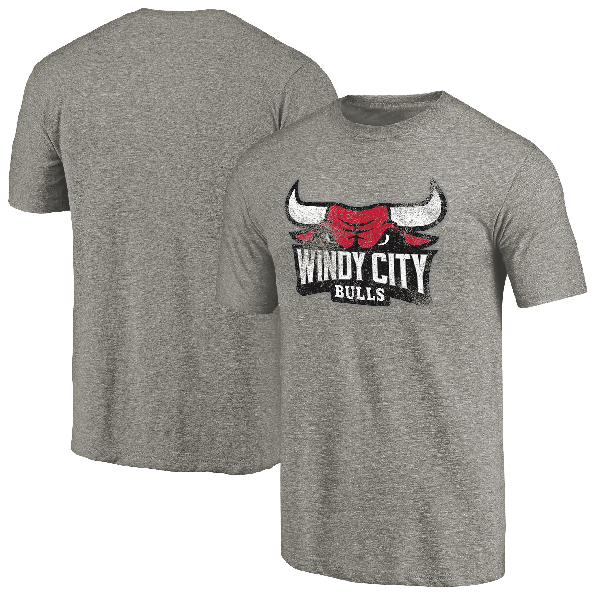 Men's Gray Windy City Bulls Distressed Primary Tri-Blend T-Shirt - Image 2