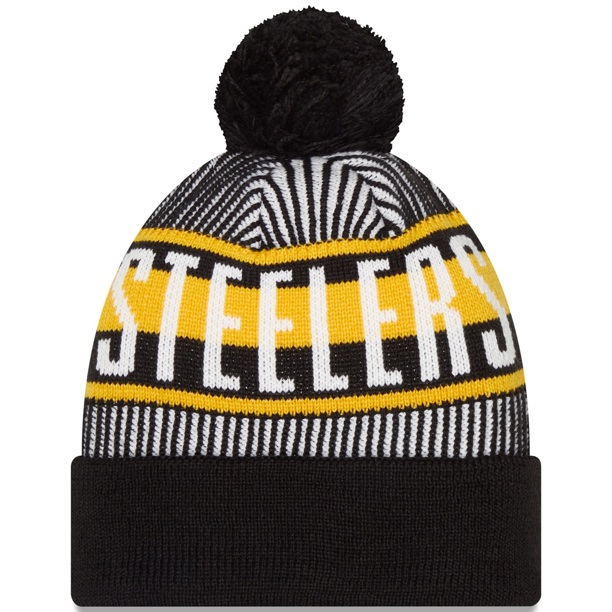 Youth New Era Black Pittsburgh Steelers Striped Cuffed Knit Hat with Pom - Image 5