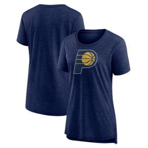 Women's Heather Navy Indiana Pacers Distressed Logo Tri-Blend T-Shirt
