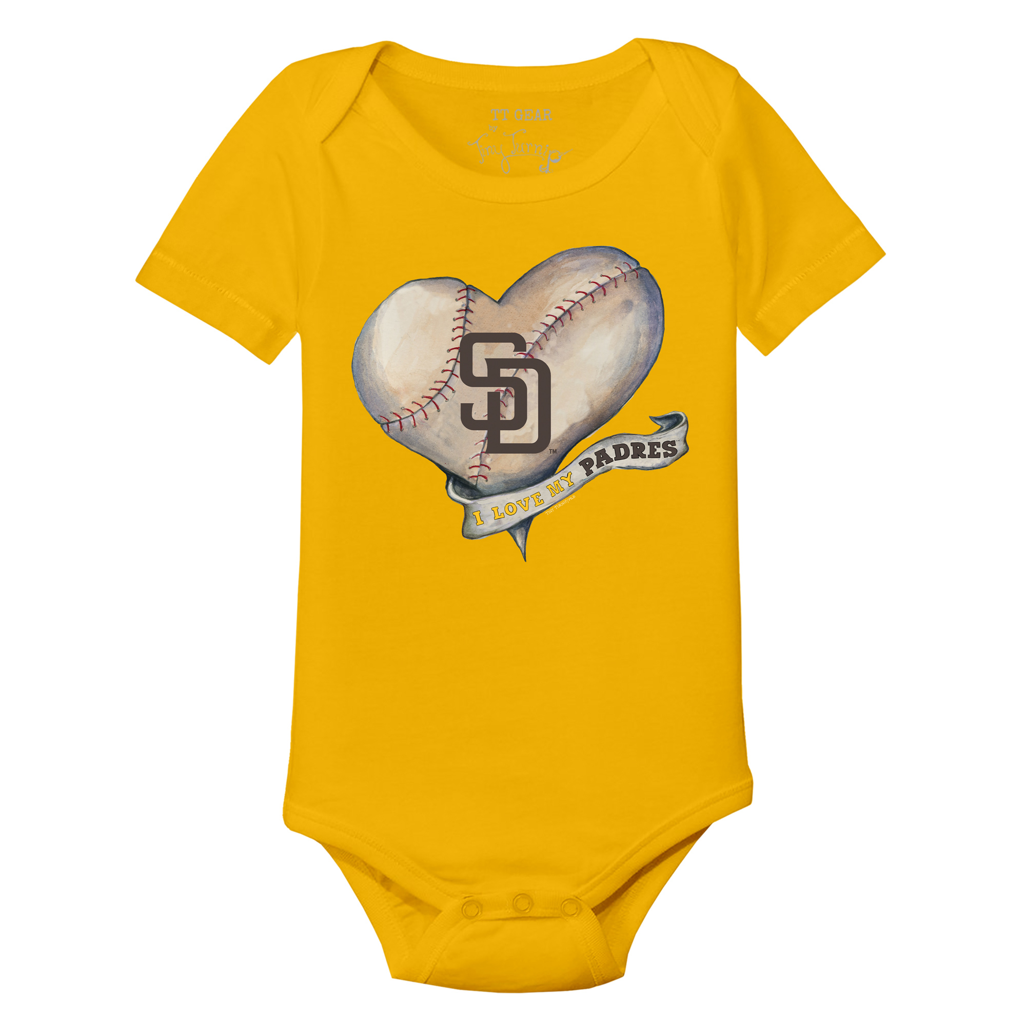 Infant Tiny Turnip Gold San Diego Padres Heart Banner Bodysuit - Image 6