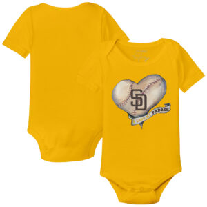 Infant Tiny Turnip Gold San Diego Padres Heart Banner Bodysuit