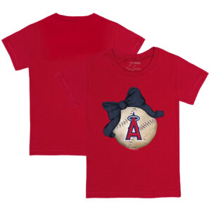 Toddler Tiny Turnip Red Los Angeles Angels Baseball Bow T-Shirt