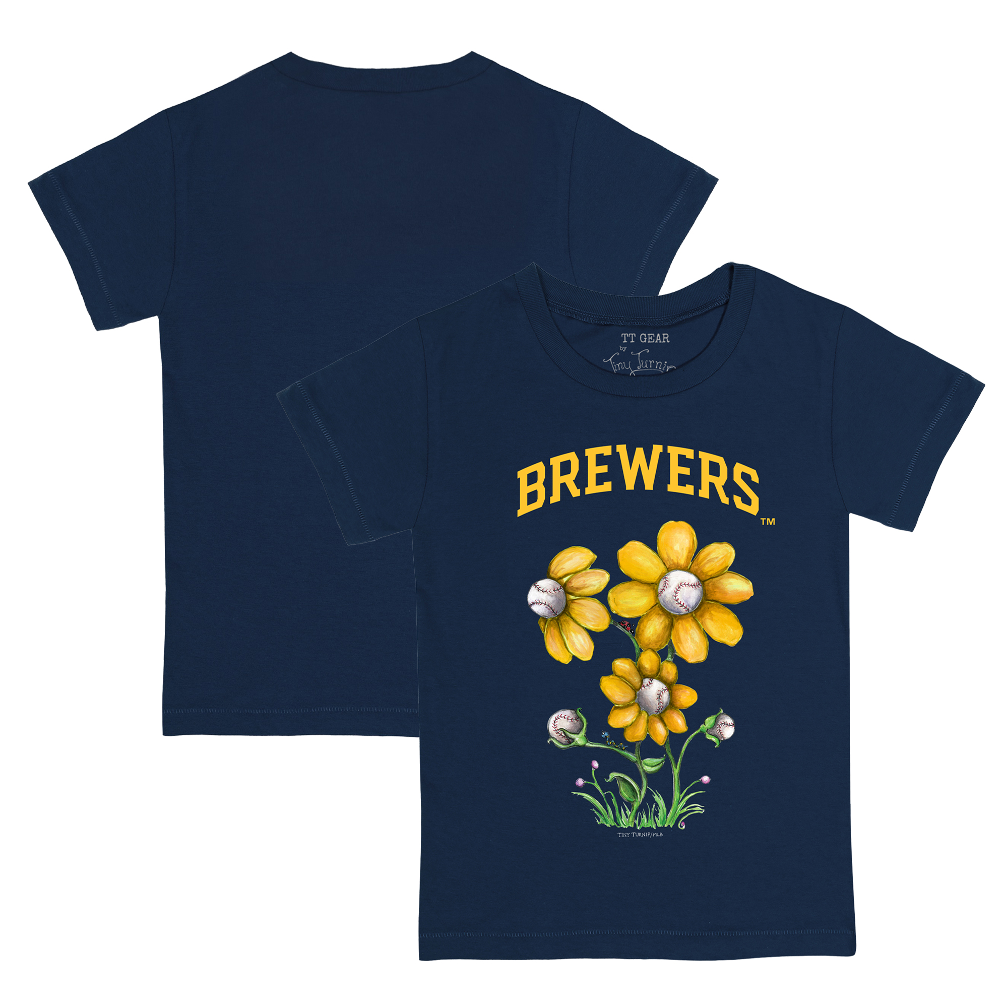Toddler Tiny Turnip Navy Milwaukee Brewers Blooming Baseballs T-Shirt - Image 2
