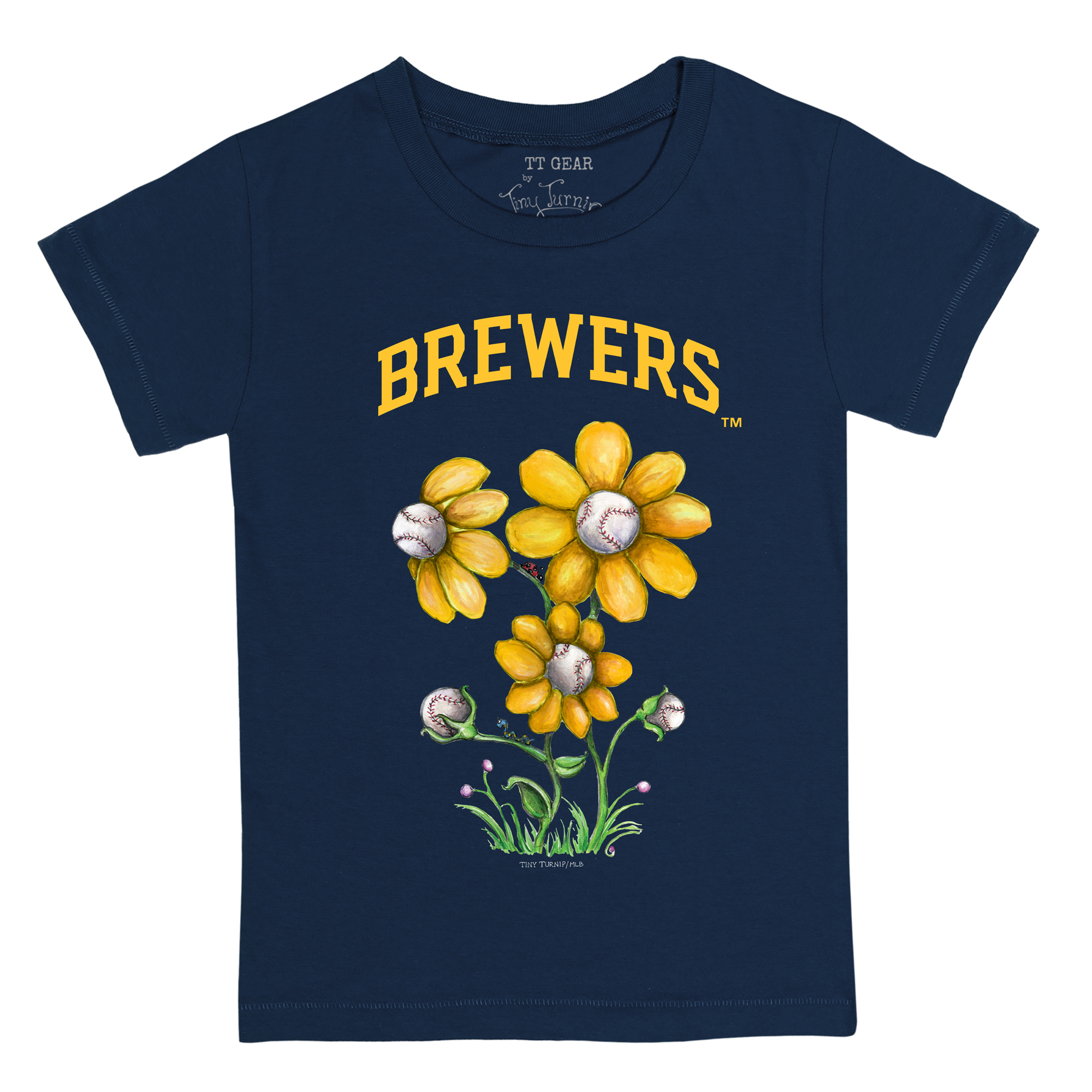 Toddler Tiny Turnip Navy Milwaukee Brewers Blooming Baseballs T-Shirt - Image 3