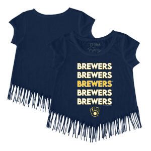 Girls Toddler Tiny Turnip Navy Milwaukee Brewers Stacked Fringe T-Shirt