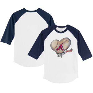 Youth Tiny Turnip White/Navy Atlanta Braves Heart Banner 3/4-Sleeve Raglan T-Shirt
