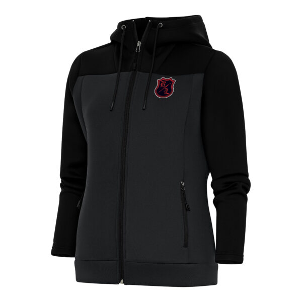 Women's Antigua Black/Charcoal The Bloodline Protect Full-Zip Hoodie