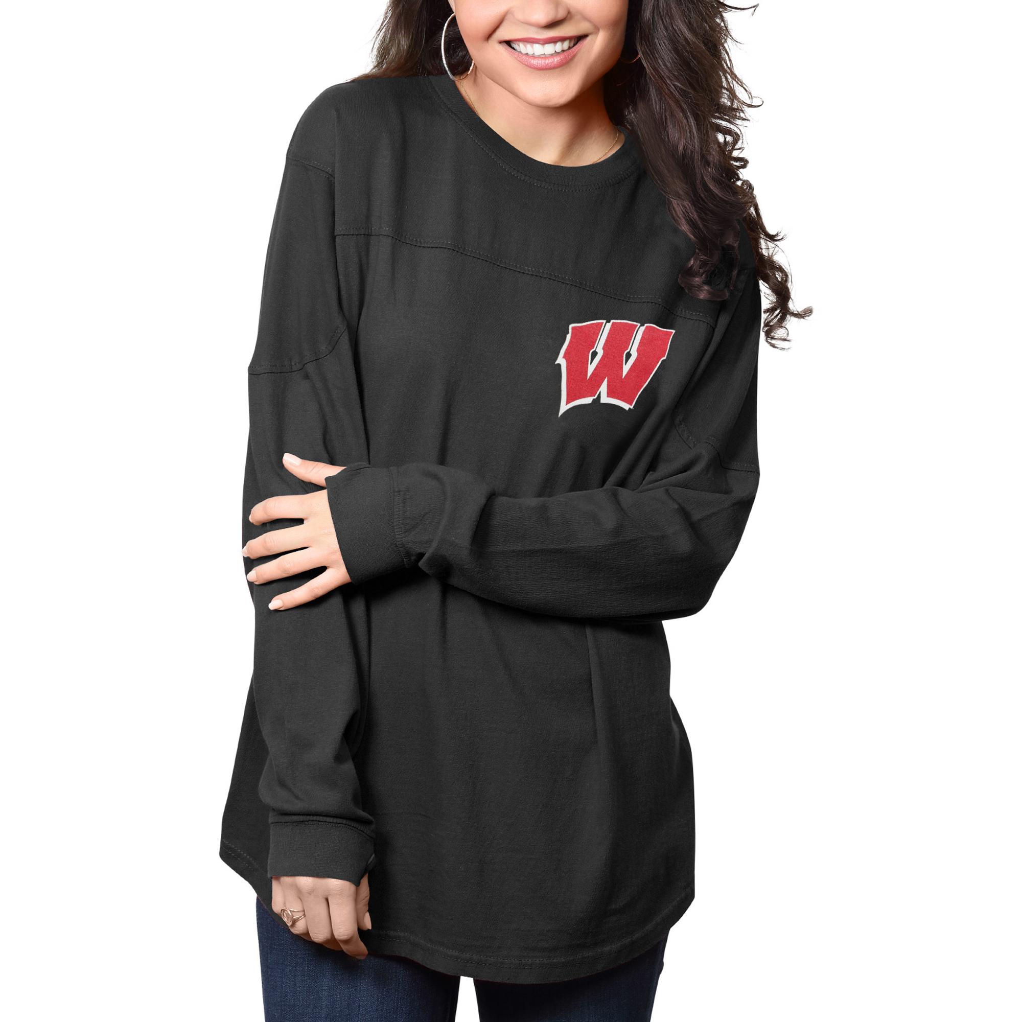 Women's Pressbox Black Wisconsin Badgers The Big Shirt Oversized Long Sleeve T-Shirt - Image 3