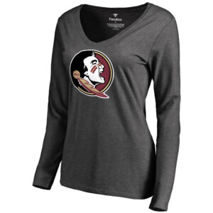 Women's Heather Gray Florida State Seminoles Primary Team Logo Long Sleeve T-Shirt