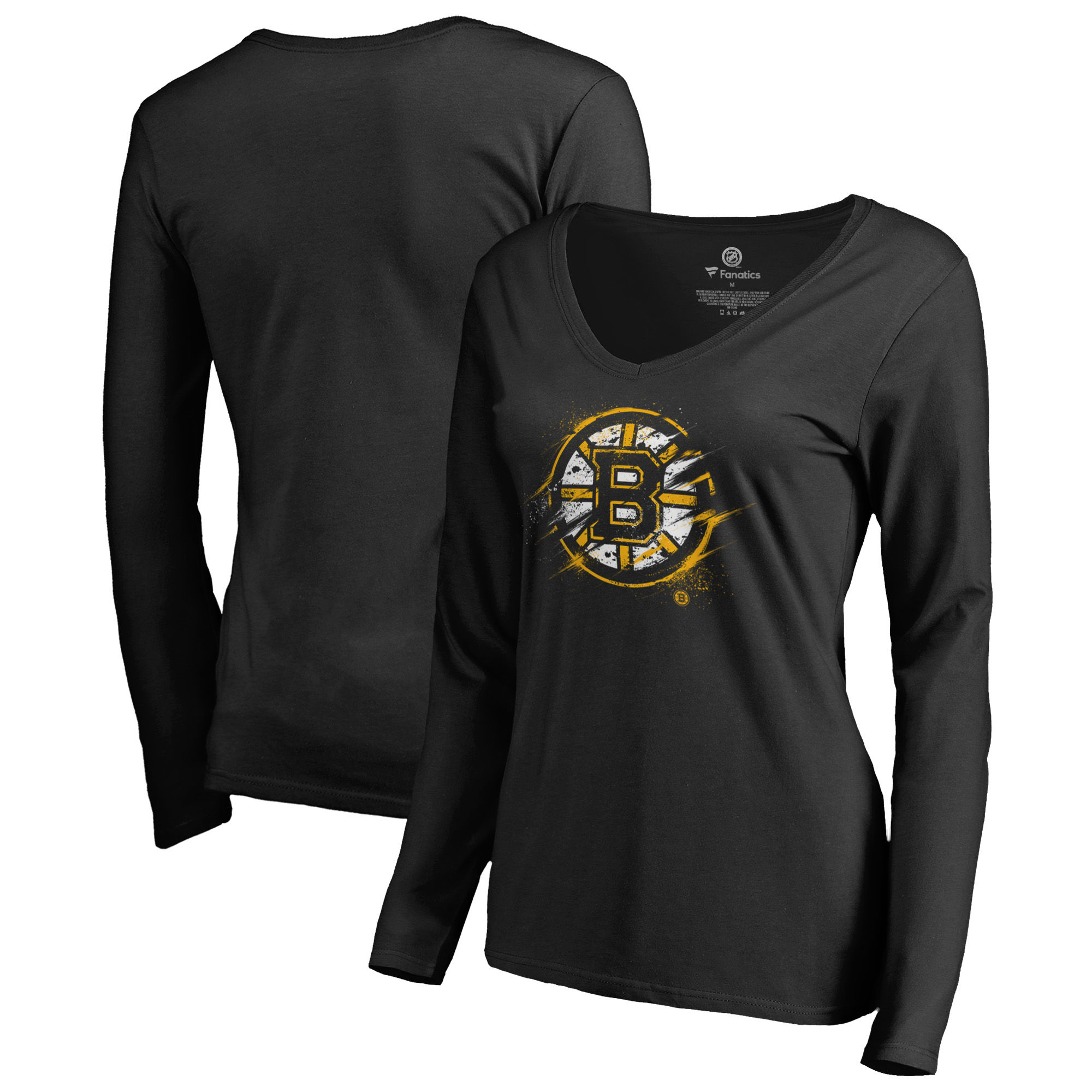 Women's Black Boston Bruins Splatter Logo V-Neck Long Sleeve T-Shirt - Image 6