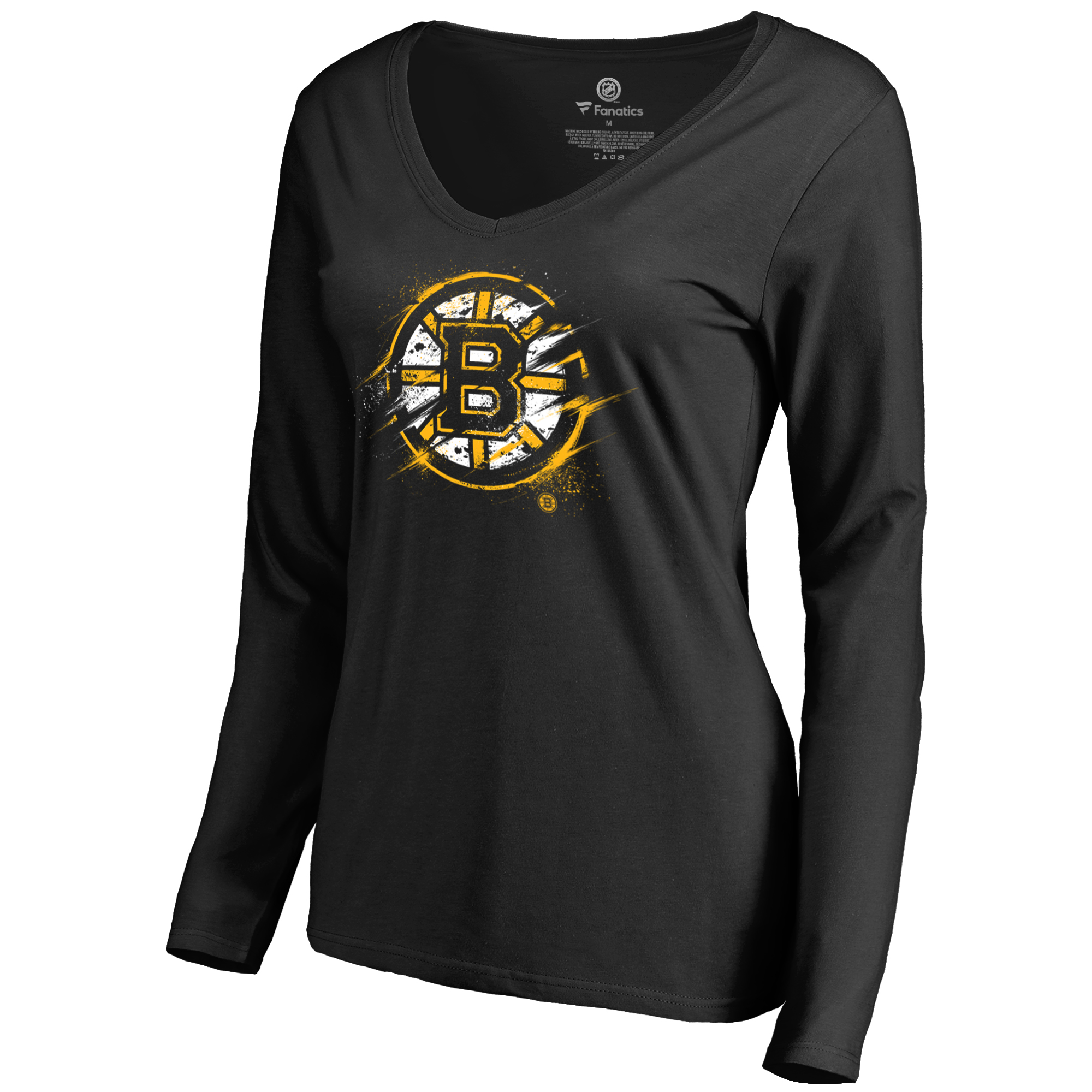 Women's Black Boston Bruins Splatter Logo V-Neck Long Sleeve T-Shirt - Image 7