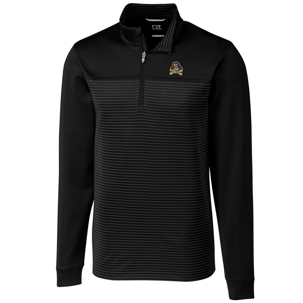 Men's Cutter & Buck Black ECU Pirates Big & Tall Traverse Stripe Half-Zip Pullover Jacket