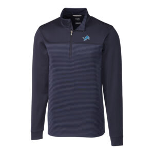 Men's Cutter & Buck Navy Detroit Lions Big & Tall Traverse Stripe Half-Zip Pullover Jacket