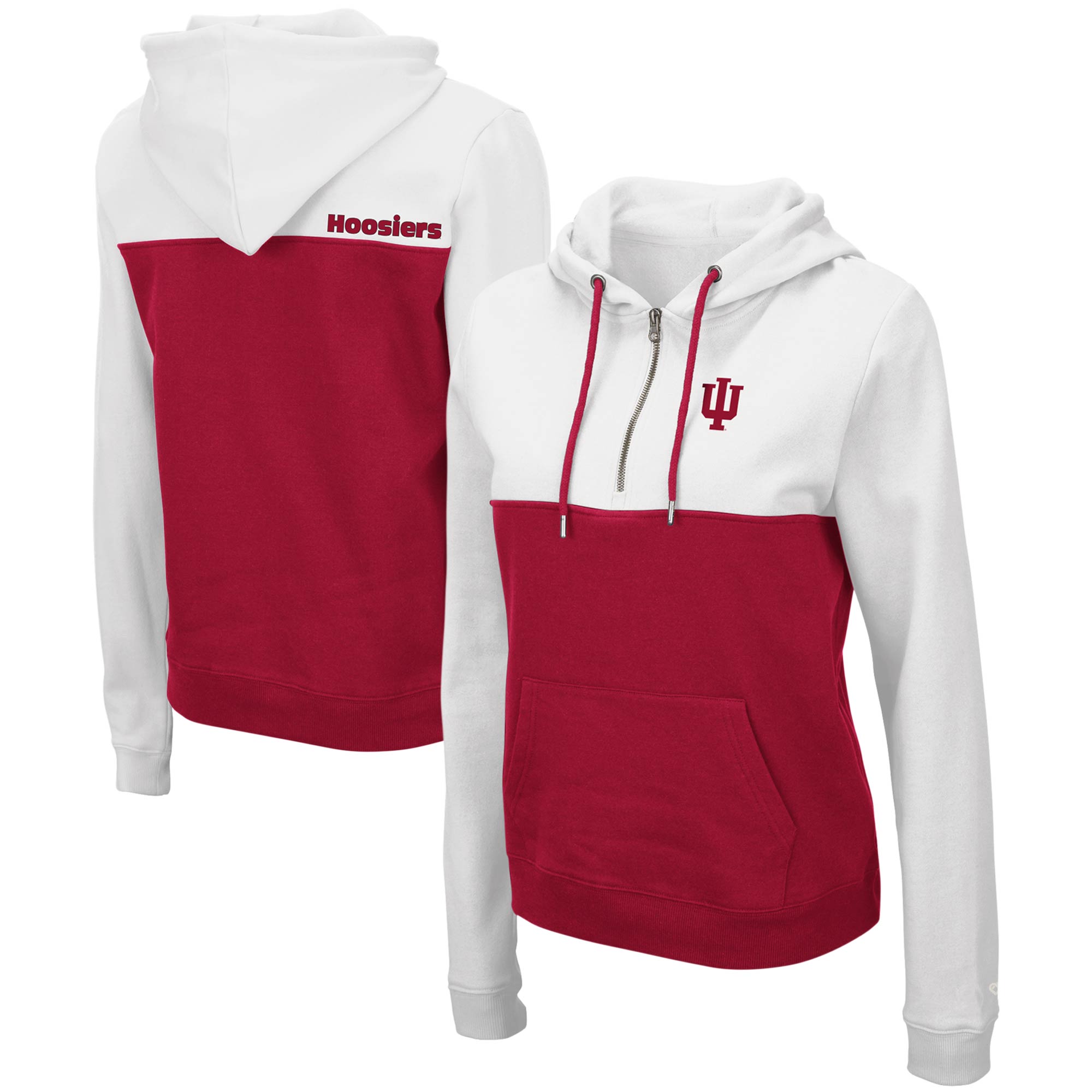 Women's Colosseum White/Crimson Indiana Hoosiers Aidan Lightweight Half-Zip Hoodie - Image 5