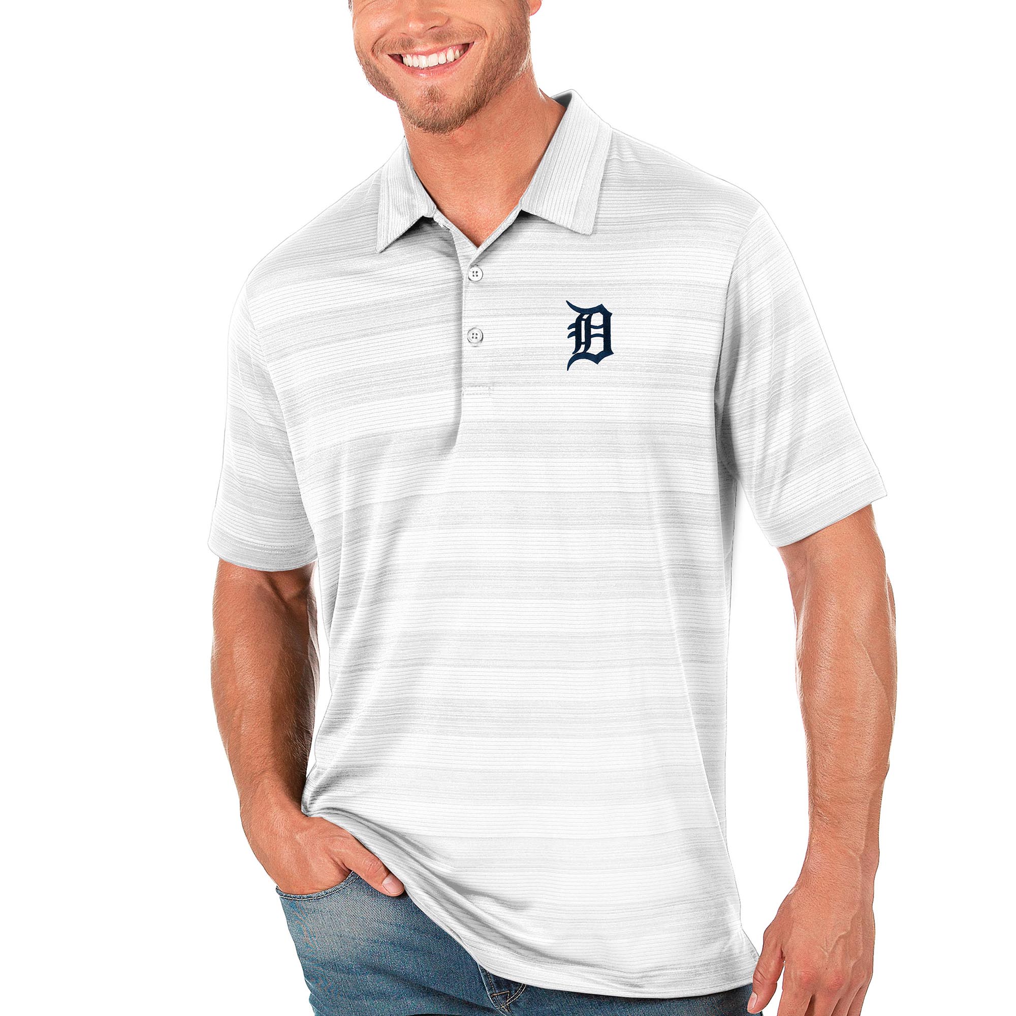 Men's Antigua White Detroit Tigers Compass Polo