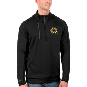 Men's Antigua Black/Charcoal Boston Bruins Generation Quarter-Zip Pullover Jacket
