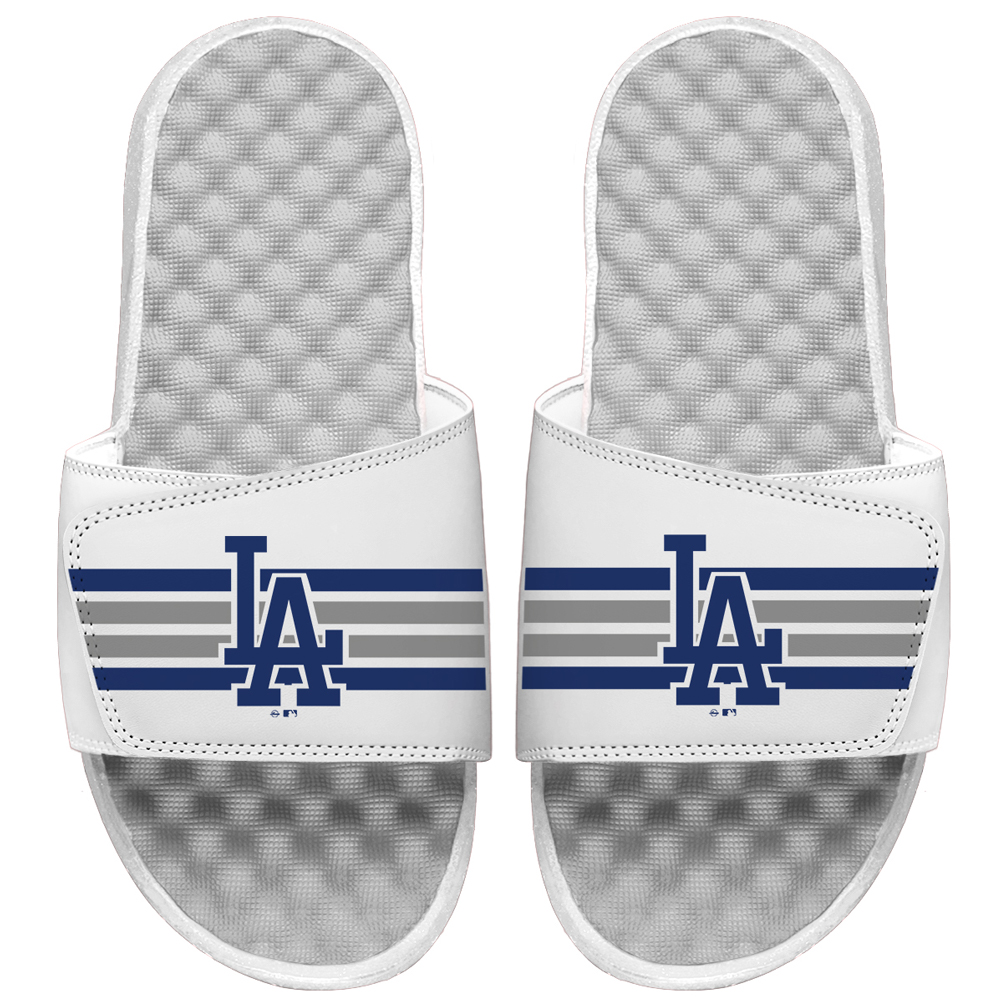 Youth ISlide White Los Angeles Dodgers Varsity Stripes Slide Sandals