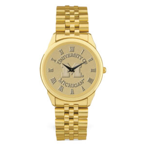 Men's Gold Michigan Wolverines Medallion Rolled Link Bracelet Wristwatch