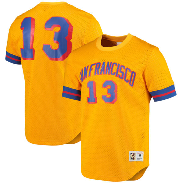 Men's Mitchell & Ness Wilt Chamberlain Gold San Francisco Warriors 1962 Mesh Name & Number T-Shirt