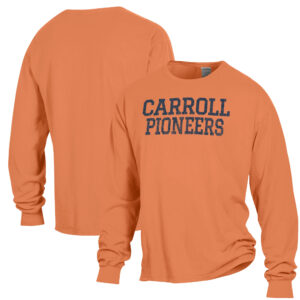 Men's ComfortWash Orange Carroll University Pioneers Stack Garment Dyed Long Sleeve T-Shirt