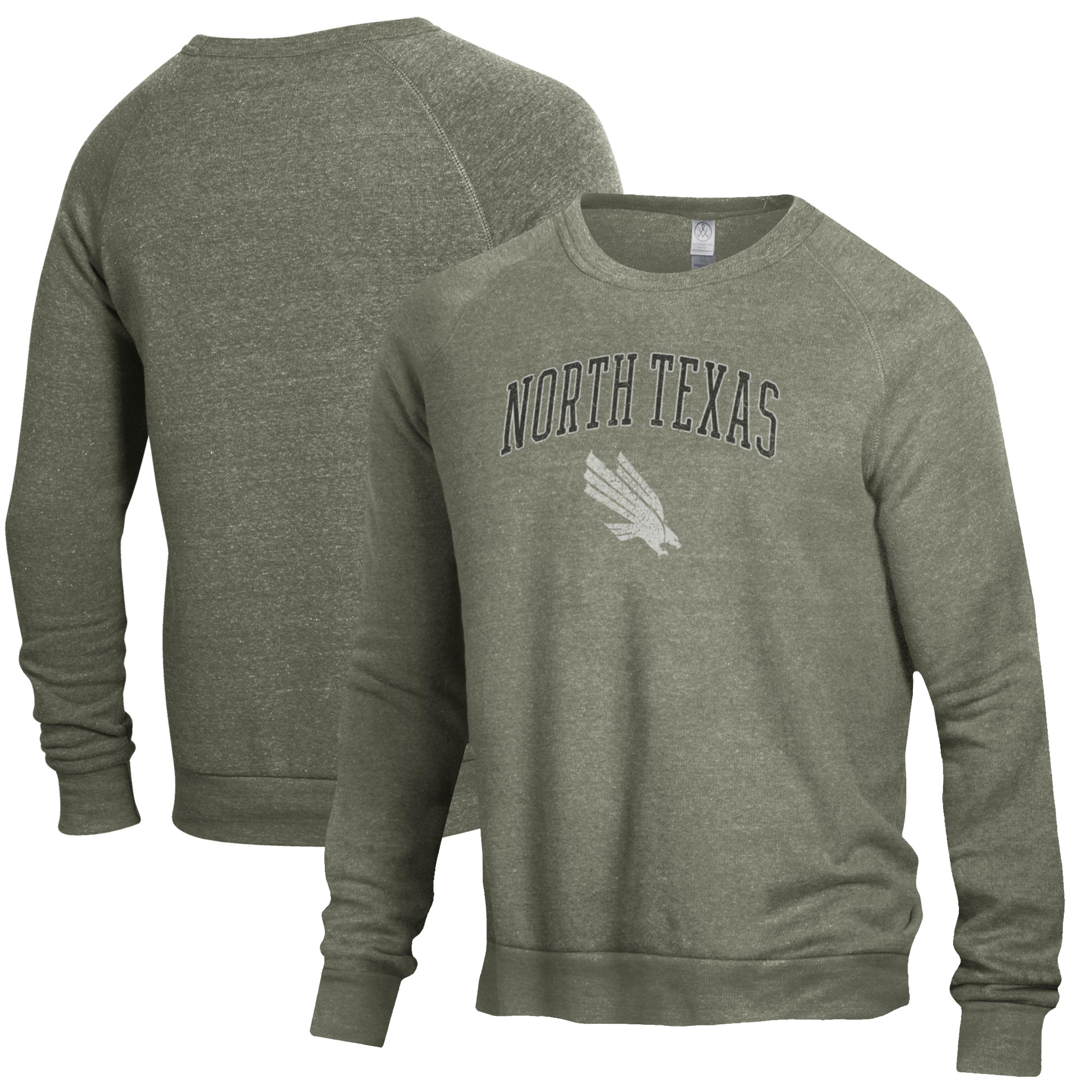Men's Alternative Apparel Heathered Green North Texas Mean Green The Champ Raglan Pullover Sweatshirt