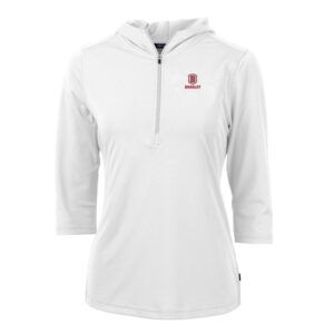 Women's Cutter & Buck White Bradley Braves Virtue Eco Pique Half-Zip 3/4 Sleeve Pullover Hoodie