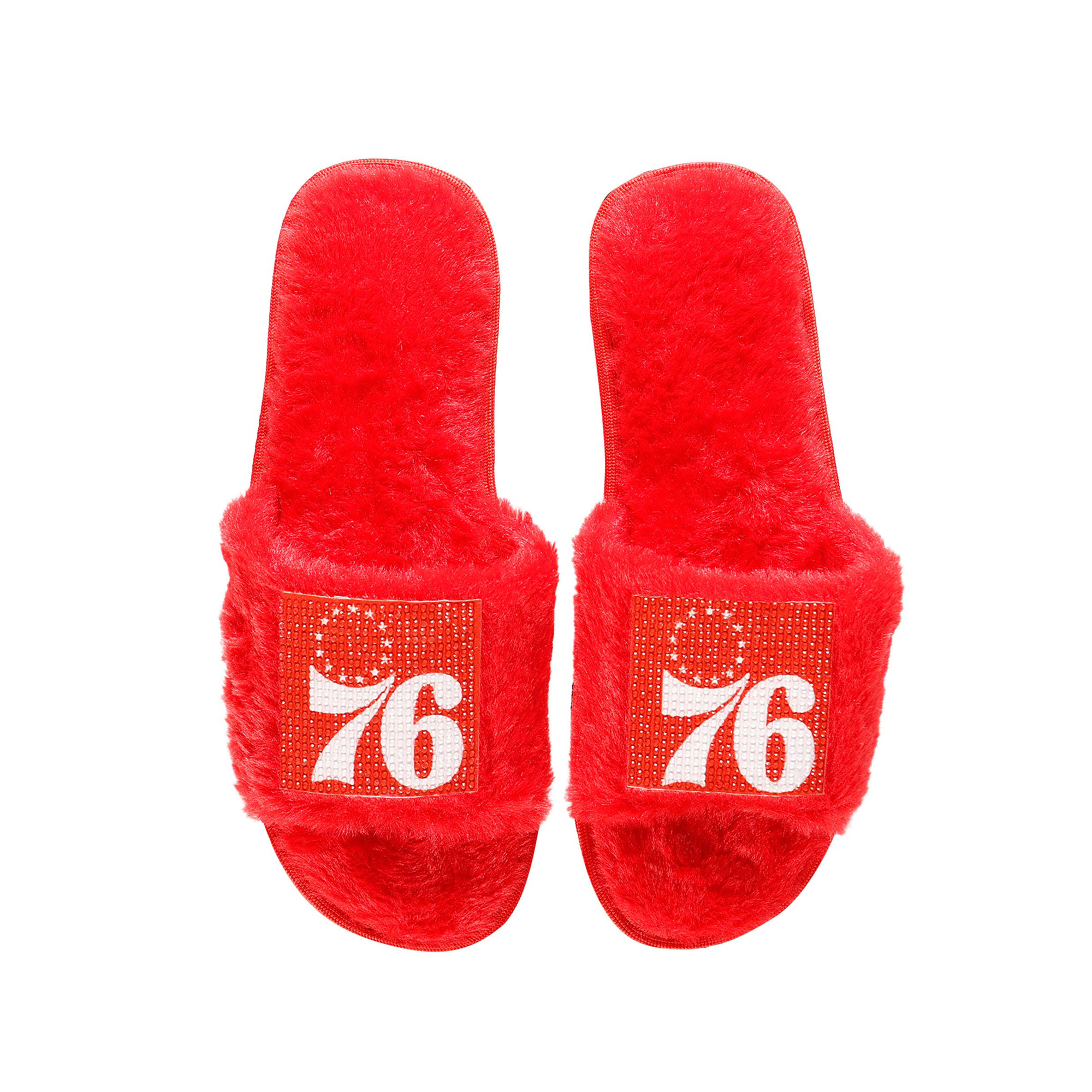 Women's FOCO Red Philadelphia 76ers Rhinestone Fuzzy Slippers