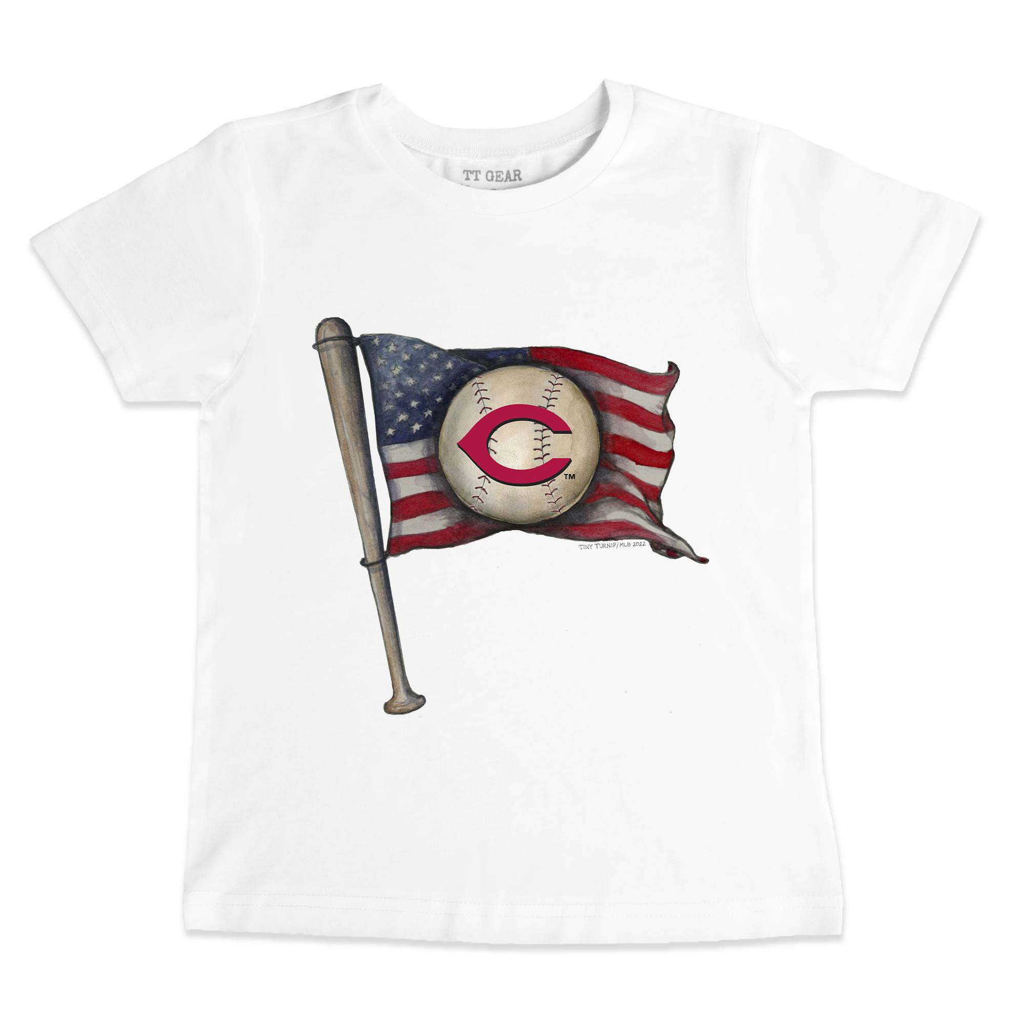 Infant Tiny Turnip White Cincinnati Reds Baseball Flag T-Shirt