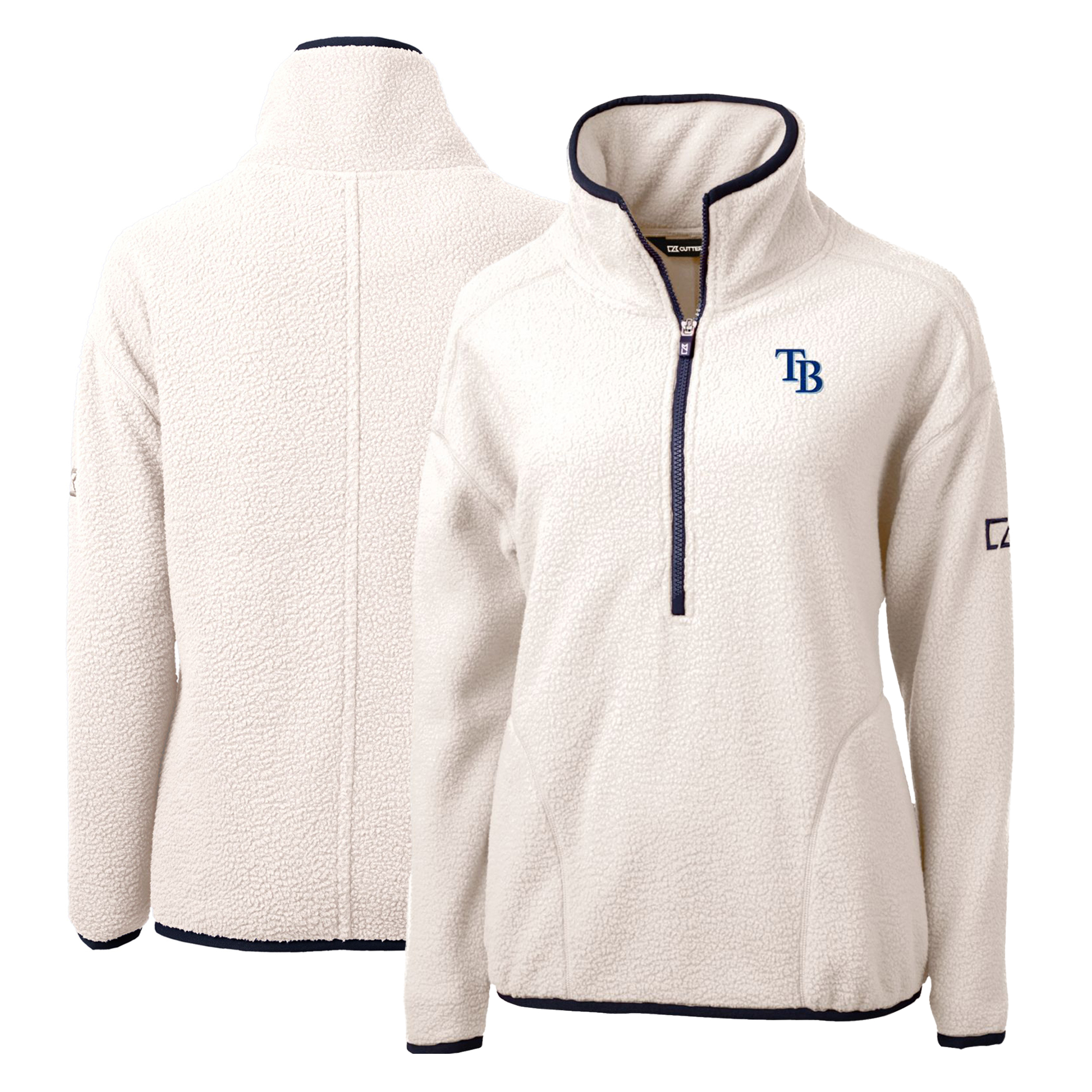 Women's Cutter & Buck White/Navy Tampa Bay Rays Cascade Eco Sherpa Fleece Quarter-Zip Pullover Jacket