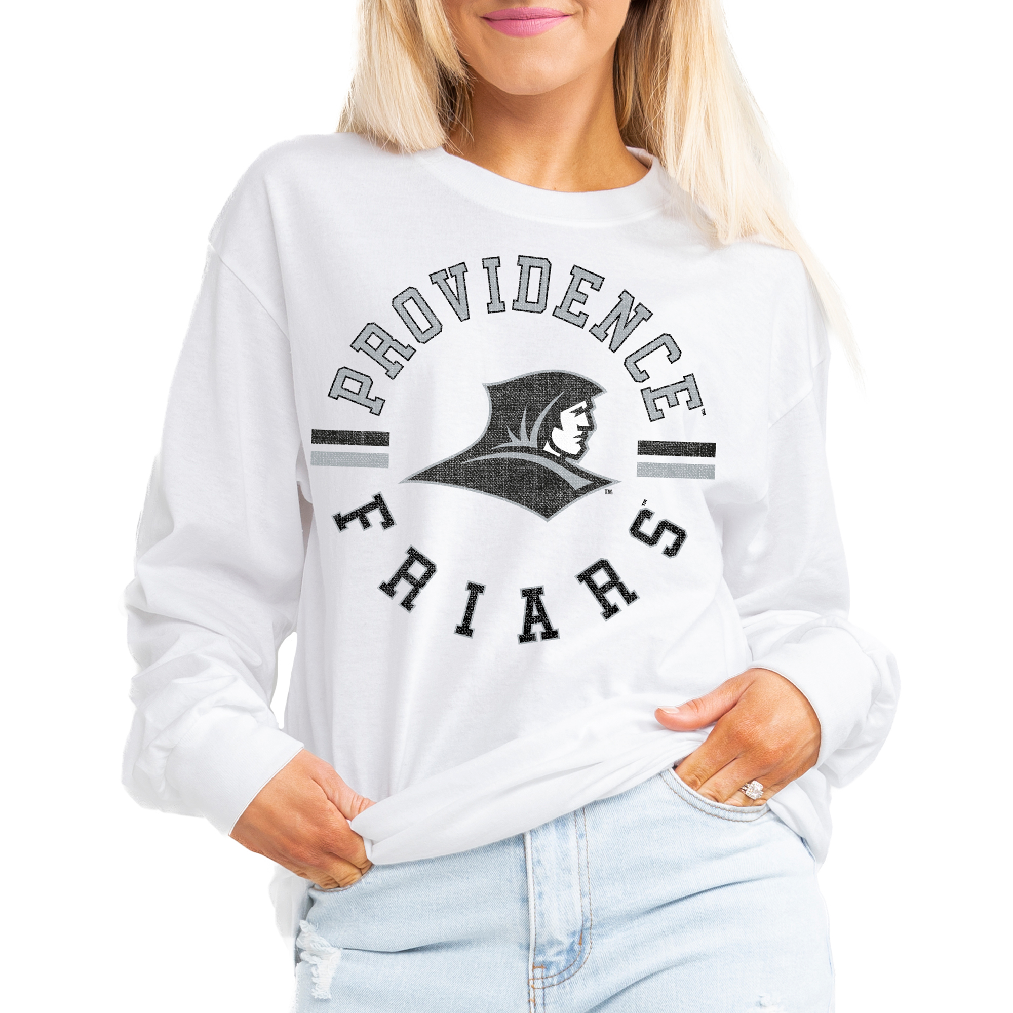 Women's Gameday Couture White Providence Friars Vintage Days Oversized Lightweight Long Sleeve T-Shirt