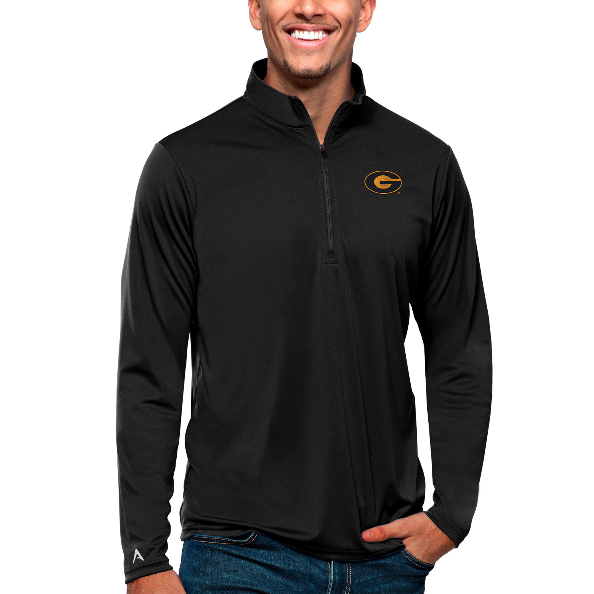 Men's Antigua Black Grambling Tigers Tribute Quarter-Zip Pullover Top