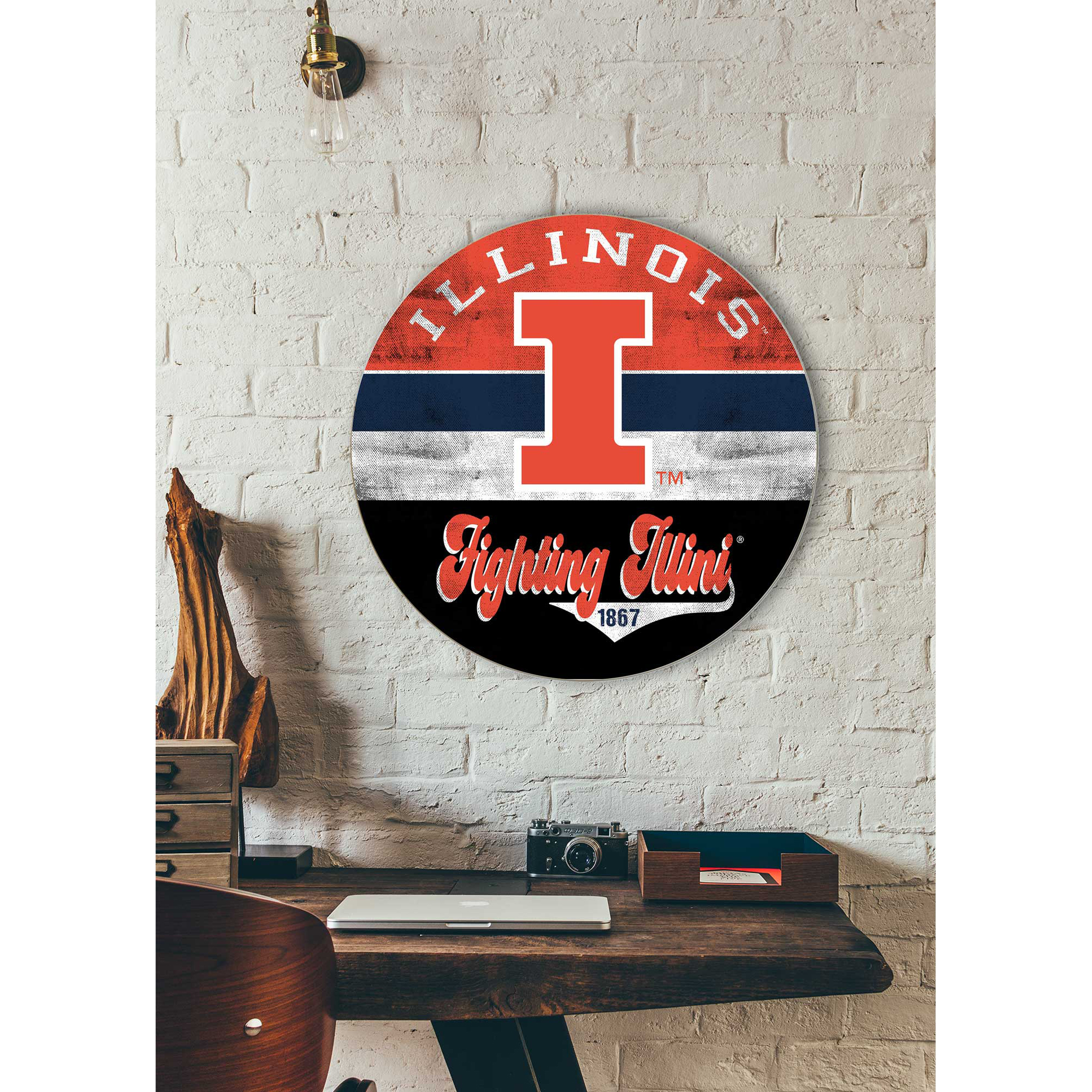 Illinois Fighting Illini 20'' x 20'' Retro Logo Circle Sign - Image 3