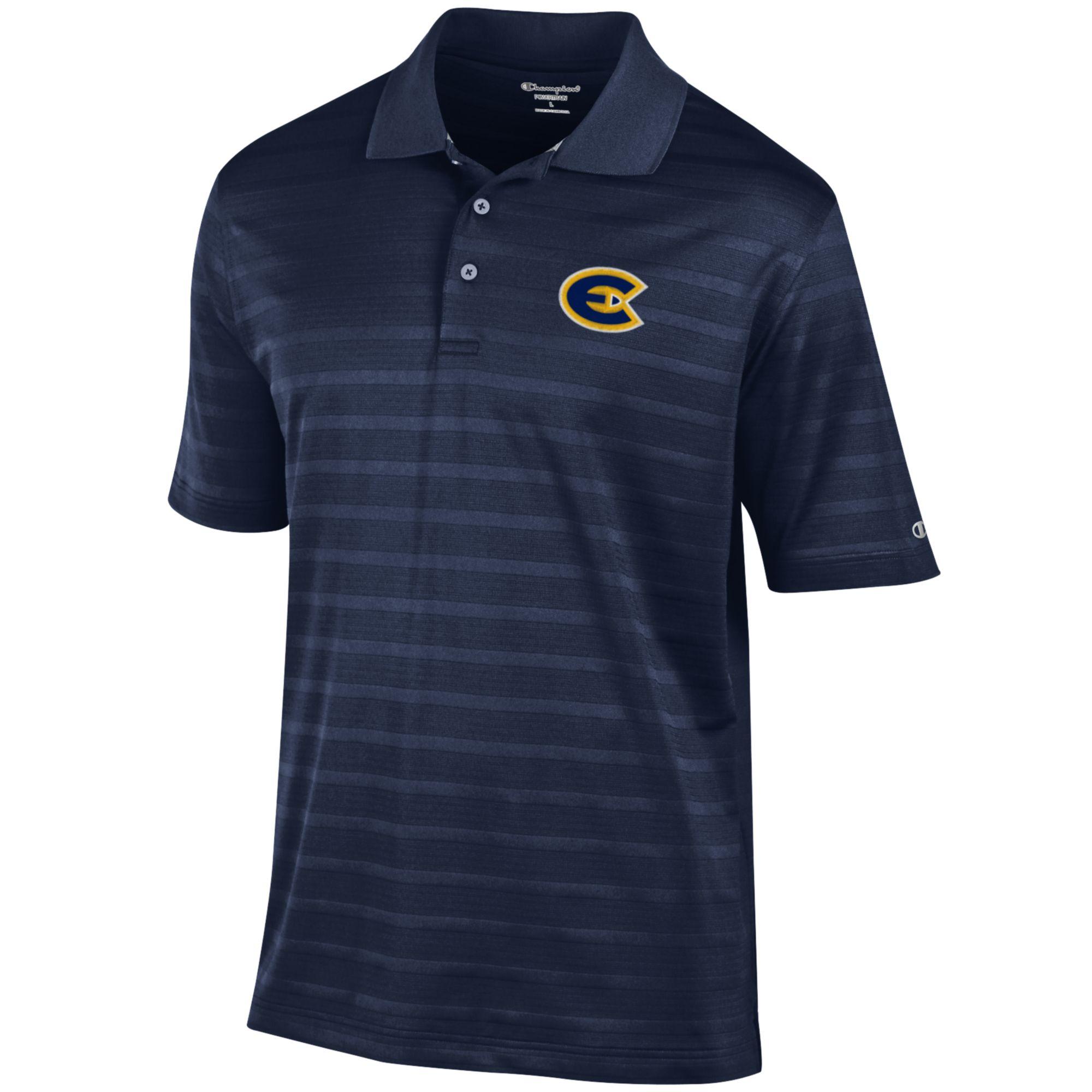 Men's Champion Navy Wisconsin Eau Claire Blugolds Textured Solid Polo - Image 3