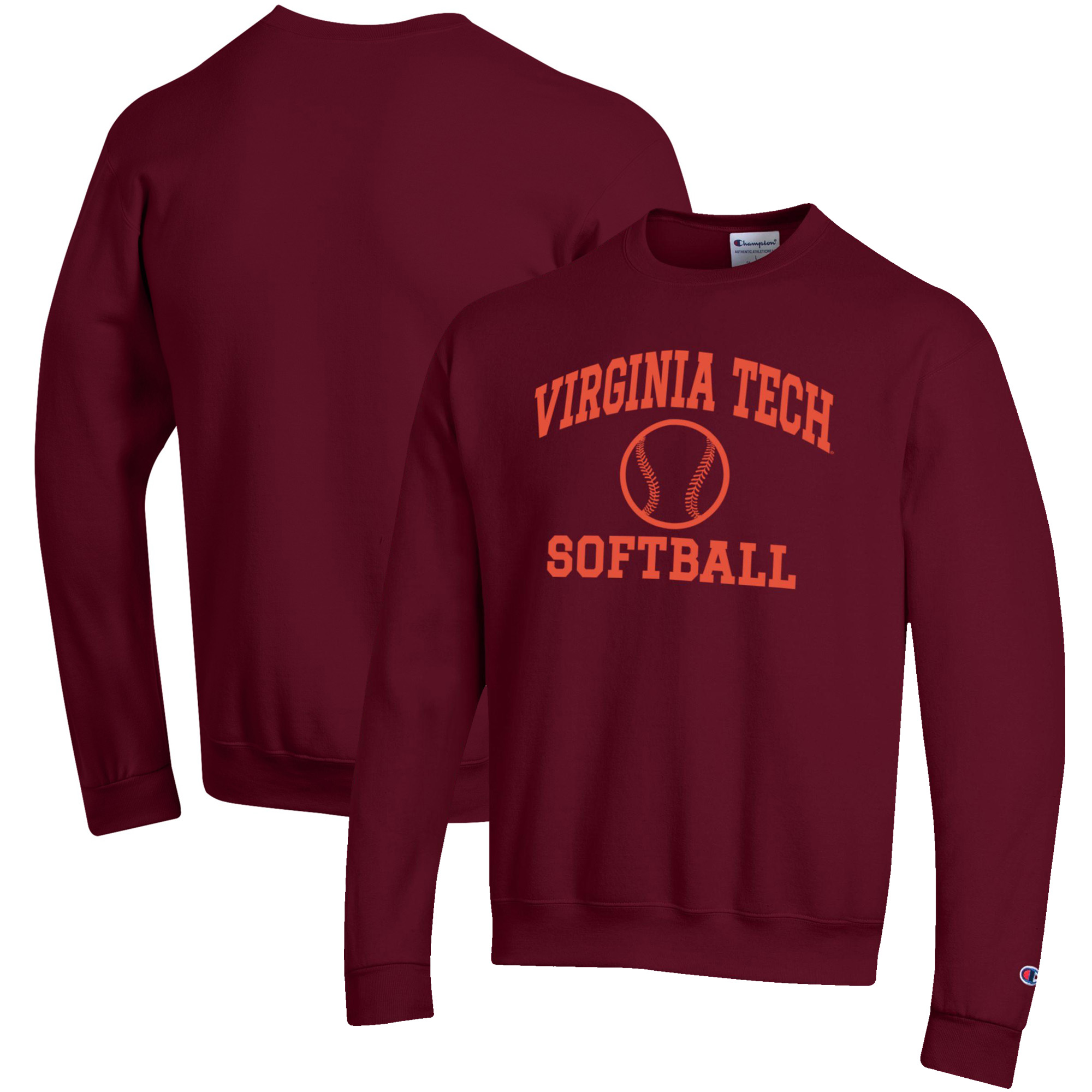 Men's Champion Maroon Virginia Tech Hokies Softball Icon Crewneck Pullover Sweatshirt - Image 5