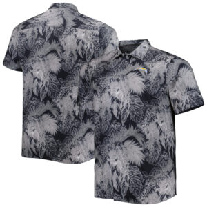 Men's Tommy Bahama Black Los Angeles Chargers Big & Tall Bahama Coast Luminescent Fronds Camp IslandZone Button-Up Shirt