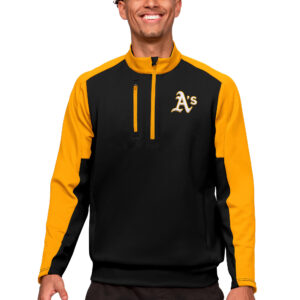 Men's Antigua Black Oakland Athletics Team Quarter-Zip Pullover Top