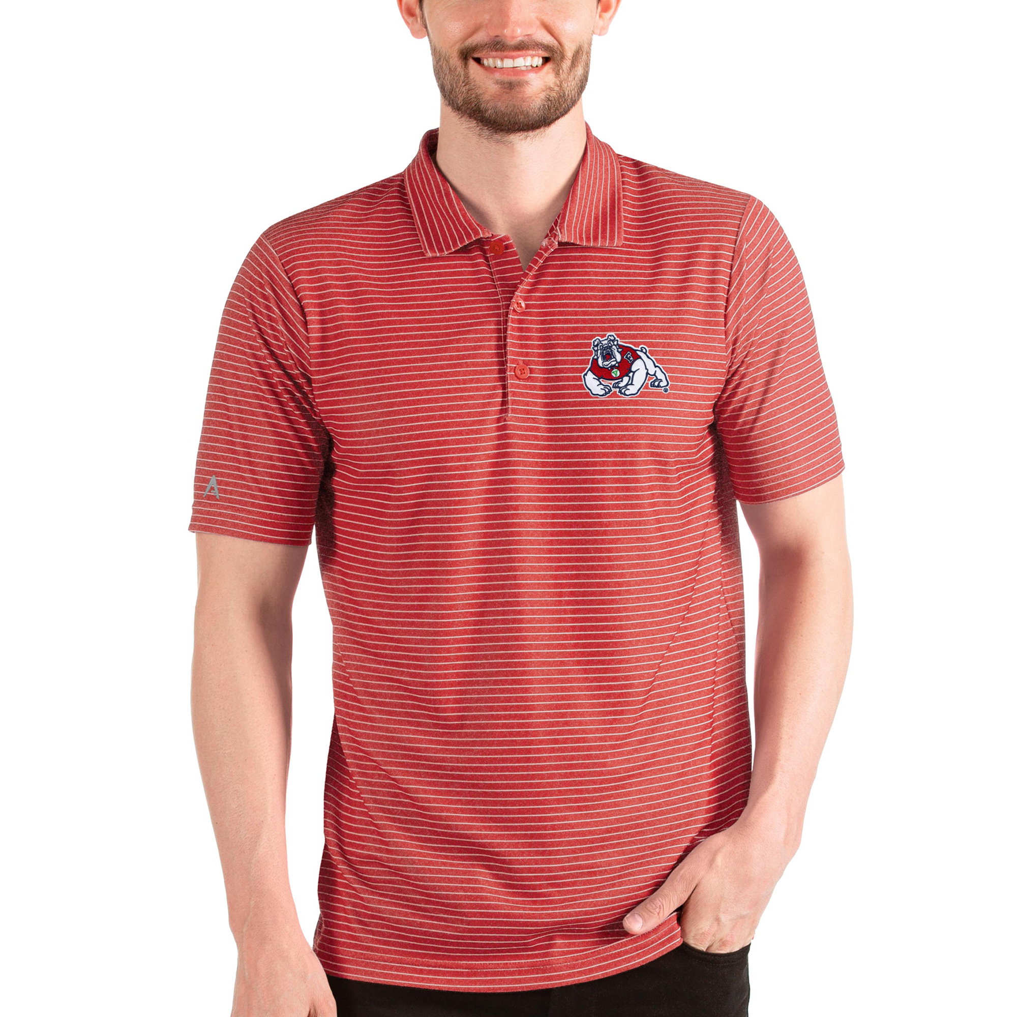 Men's Antigua Heathered Red/White Fresno State Bulldogs Esteem Polo