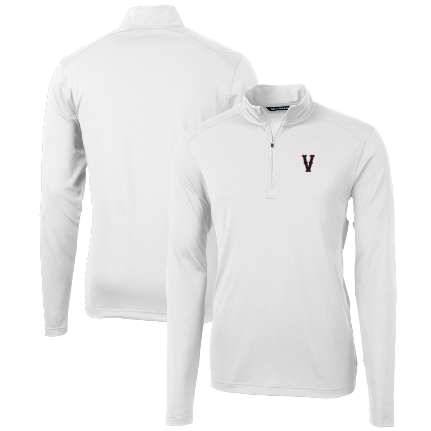 Men's Cutter & Buck White Virginia Cavaliers Vintage Team Big & Tall Virtue Eco Pique Recycled Quarter-Zip Pullover Top - Image 5