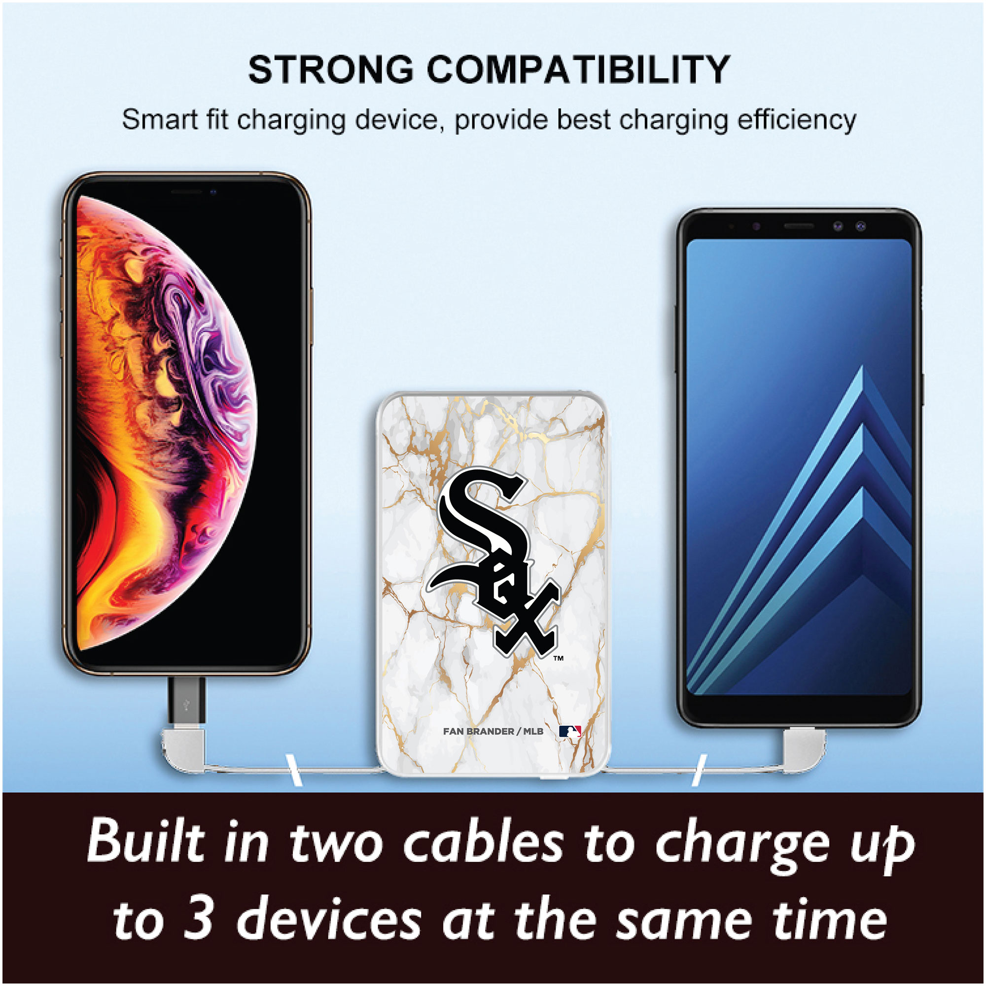 Chicago White Sox White Marble Design 10000 mAh Portable Power Pack - Image 3