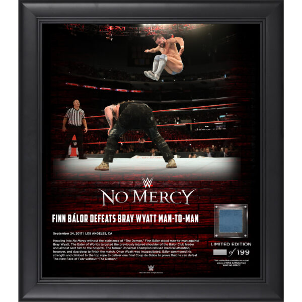 Finn Bálor Framed 15" x 17" 2017 No Mercy Collage with a Piece of Match-Used Canvas - Limited Edition of 199