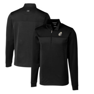 Men's Cutter & Buck Black New Orleans Saints Throwback Logo Traverse Stripe Stretch Quarter-Zip Pullover Top