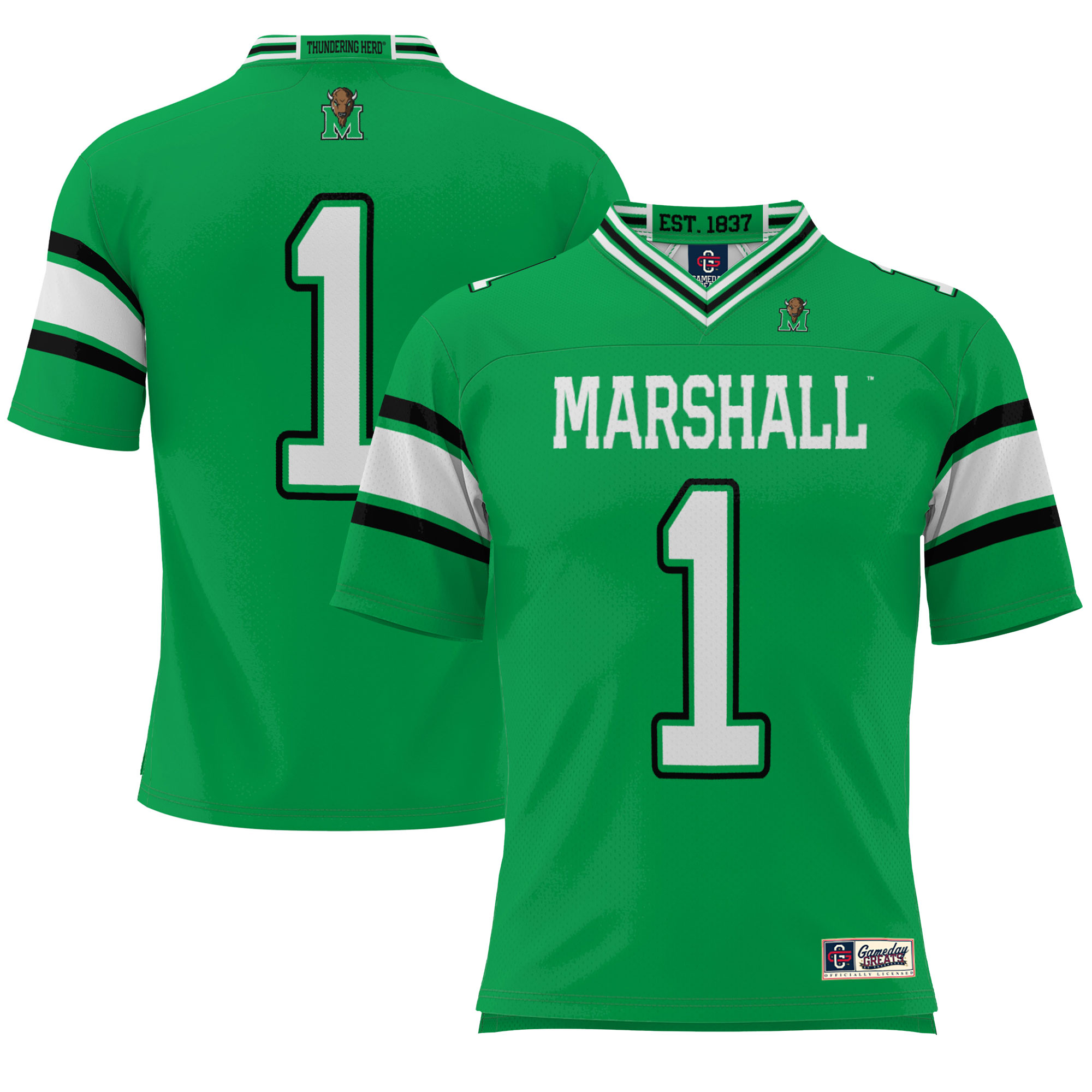Men's GameDay Greats #1 Kelly Green Marshall Thundering Herd Endzone Football Jersey - Image 2
