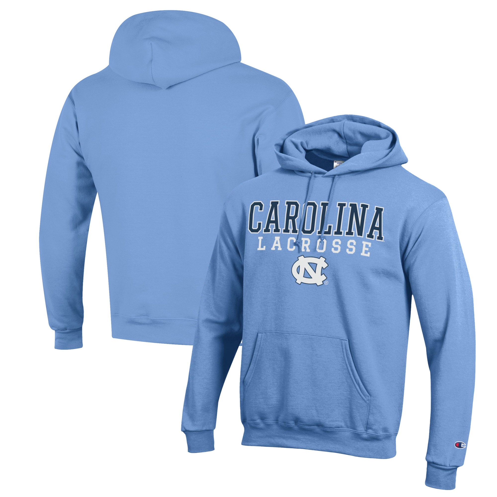 Men's Champion Carolina Blue North Carolina Tar Heels Stack Logo Lacrosse Powerblend Pullover Hoodie - Image 5