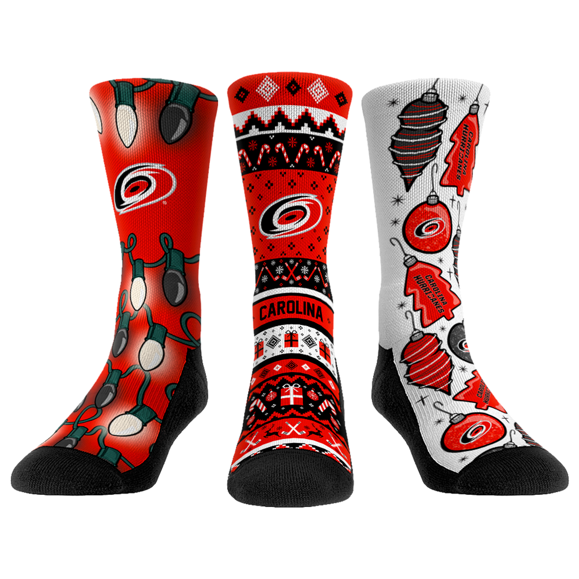 Unisex Rock Em Socks Carolina Hurricanes Holiday Three-Pack Crew Socks Set